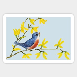 Little Bird on Branch Yellow Flowers Sticker